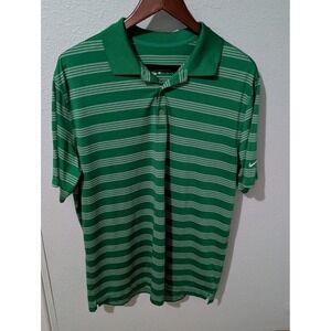 NIKE Dri Fit Tour Performance Green Striped Golf Polo Shirt Men's Sz L